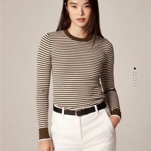 NWT JCrew Carolyn Fitted Crewneck Sweater Striped Brown and Ivory Merino Blend